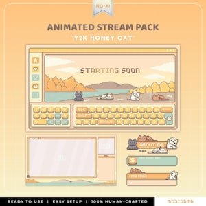 Yellow Stream Pack Overlay Cat Twitch Y2K Animated Streaming Bundle
