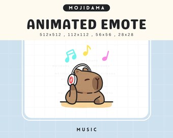 Capybara Cozy Music Animated Emote: Chibi Kawaii Twitch, Discord, Vtuber (Digital Download)