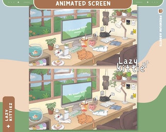 Cat Twitch Stream Screens Animation Scenes Overlay Cute Kitty Animated Cozy Room Obs Streamlabs Twitch Studio Vtuber Aesthetic Starting Soon