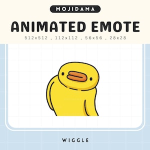 Könnte beinhalten: Animiertes Emoji eines gelben Entchens mit schwarzem Umriss, das von Seite zu Seite wackelt. Das Entchen hat einen schwarzen Schnabel und Augen. Der Text "WIGGLE" befindet sich unter dem Entchen.