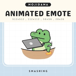 Crocodile Smash Emotes Twitch Animated Break Laptop Angry Alligator Emote Animation Cute Chibi Vtuber Live Stream Gaming Obs Discord Youtube
