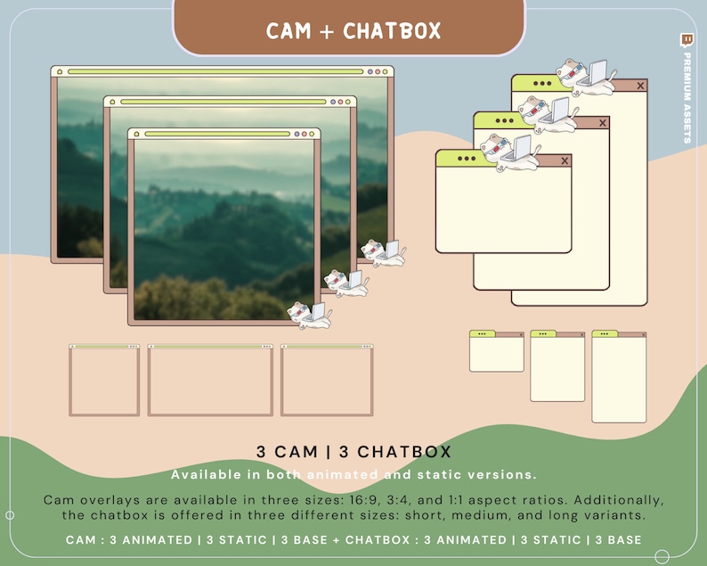 Size Box Animation Tutorial Cat Twitch Stream Animation Overlay Green Kitty Cute Animated Full ...