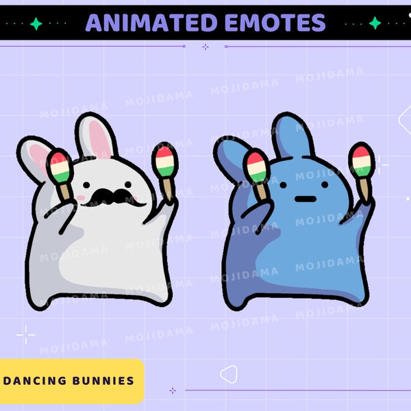 Tanzende Hasen Emotes Animation Lustiger Hase Animiert Niedlicher Tiertanz Emote Sus Sub Raid Gg Ja Glückliche Katze Traurig Twitch Kick Bundle-Pack