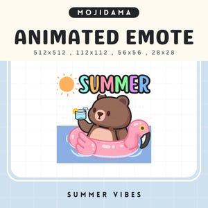 Bear Summer Animated Emotes Twitch Beach Vibes Emote Chibi Cute Animation Vtuber Cozy Live Stream Gaming Kick Discord Youtube Funny Emot OBS