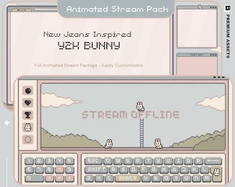 Bunny Twitch Animation Stream Overlay Animated Cute Rabbit Aesthetic Full Stream Package Lofi Stream Pack Kick Youtube Vtuber Just Chatting