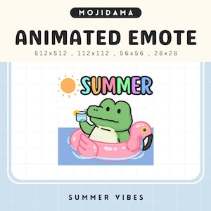 Crocodile Summer Animated Emotes Twitch Alligator Beach Vibes Emote Chibi Cute Animation Vtuber Cozy Live Stream Gaming Kick Discord Youtube