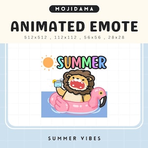 Lion Summer Emotes Animated Twitch Cute Beach Vibes Emote Animation Chibi Vtuber Cozy Live Stream Gaming Kick Discord Youtube Funny OBS Emot