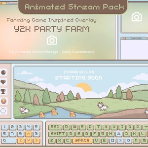 Superposition du pack de flux d&#39;animation Lofi Twitch Pack d&#39;animation en streaming complet Jeu de ferme Duck Cow Cat Cozy Esthétique Vtubber Bundle Discussion