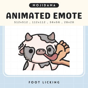 Vache Twitch Emotes Animation léchage de pieds Animé mignon Chibi Pieds lécher Emote Kawaii Vtuber Streamer Diffusion en direct Discord Emot drôle