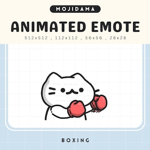Animated White Cat Boxing Emote: Twitch, Discord, YouTube (Digital Download)
