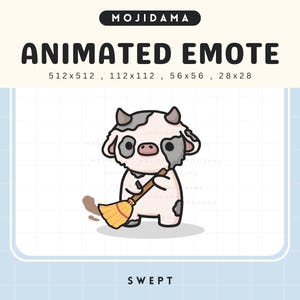 Animation d&#39;émotes Twitch balayée par une vache Interdiction des jeux de balayage Ferme de bétail mignonne Chibi Flux de jeux amusants animés Emote Kawaii Vtuber Emoji Discord
