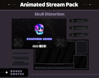 Skull Animation Stream Pack Dark Ghost Animated Overlay Full Package Spooky Streaming Bundle Just Chatting Cat Dancing Emotes Alert Panel