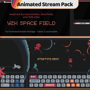Pacote de fluxo de animação espacial Twitch Star Overlay Campo de galáxia animado Cute Cat Bunny Estético Pacote completo Lofi Youtube Vtuber Bate-papo
