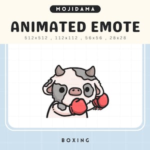 Emotes animés Poinçon de vache en colère Twitch Boxe Emote mignonne Ferme de bétail Animation Chibi Mad Vtuber Cosy Diffusion en direct Jeux Kick Discord Youtube