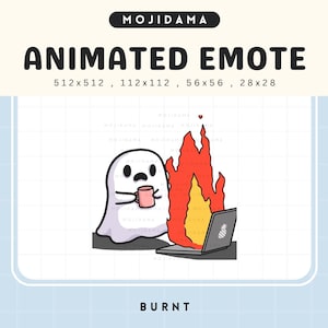 Ghost Halloween Fire Emote Twitch Animated Im Fine Flame Burnt Cute Chibi Animation Spooky Stream Kawaii Live Vtuber Kick Discord Sticker