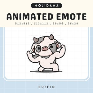 Cow Emotes Buffed Twitch Gym Animated Muscle Funny Emote Animation Cute Chibi Vtuber Live Stream Gaming Kick Discord Obs YouTube Cozy Emoji