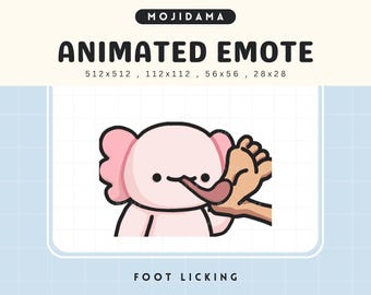 Emotes animées Axolotl Twitch Animation léchage de pieds Chibi mignon Emotes kawaii lécher les pieds Vtuber Streamer Diffusion en direct Discord Emot drôle