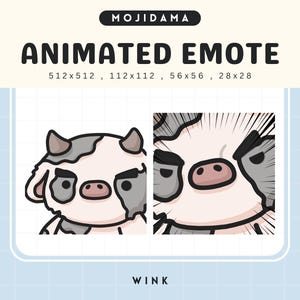 Animation d&#39;émoticônes de vache Visage sérieux Bovins Ferme d&#39;animation Clin d&#39;oeil Drôle Mignon Chibi Stream Emote Vtuber Jeux en direct Discord Stupide Emote Kick