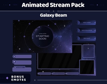 Galaxy Space Animation Stream Pack Dark Galaxy Star Animated Overlay Full Streaming Bundle Just Chatting Vtuber Friendly Emotes Panel Alerts