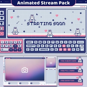 Twitch Overlay Stream Pack Animation Bunny Aesthetic Lofi Animated Full Package Cat Just Chatting Vtuber Friendly Cute Emotes Panel Alert