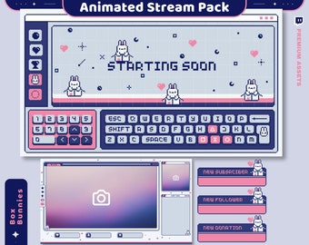 Twitch-overlay Streampakket Animatie Bunny Esthetisch Lofi Geanimeerd Volledig pakket Kat Gewoon aan het chatten Vtuber-vriendelijk Schattig Emotes Paneel Waarschuwing