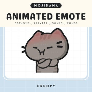 Grey Cat Emotes Twitch Animation Grumpy Kitty Angry Chibi Kitten Cute Animated Kawaii Emote Vtuber Streamer Live Streaming Youtube Discord