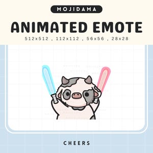 Emotes Twitch Cow Cheers Animation d&#39;une ferme d&#39;élevage de bovins GG Hype Happy Cute Emote Animation Chibi Vtuber Diffusion en direct Gaming Obs Discord Youtube Emoji