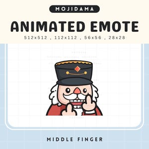 May include: Animated emote featuring a cartoon nutcracker figure giving the middle finger. The nutcracker wears a black hat with gold trim and a red coat. The text "MIDDLE FINGER" is at the bottom.