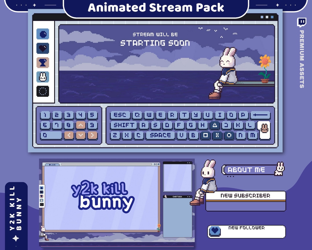 Bunny Twitch Overlay Animation Stream Pack Cute Y2K Full Package ...