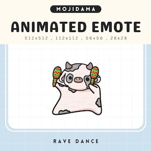 Emotes animés de vache qui danse danse rave animaux drôles Twitch Ferme de bétail Emote Chibi Mignon Kawaii Vtuber Diffusion en direct Jeux Discord Youtube