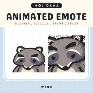 Raccoon Twitch Emotes Animation Serious Racoon Wink Animated Funny Cute Chibi Stream Kawaii Emote Vtuber Live Gaming Discord Silly Emot Kick