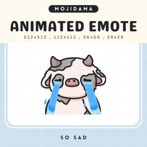 Vache triste Twitch Emotes Flux d&#39;animation animé mignon Chibi Cry Cattle Farm Emote Kawaii Vtuber Streamer Déprimé Crying Kick Emot Animal