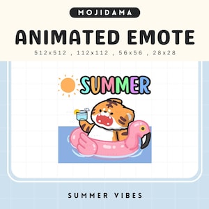 Tiger Summer Vibes Emotes Animated Twitch Cute Beach Emote Chibi Animation Vtuber Cozy Live Stream Gaming Discord Youtube Funny Emoticon