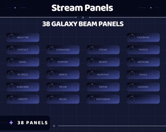 Conjunto de sobreposições de painéis Galaxy Twitch – Gráficos de fluxo cósmico preto com tema de estrelas e gatos