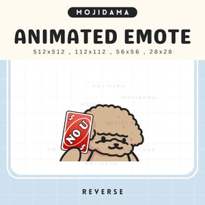 Emotes de Twitch de Cachorro Poodle, Animação de Carta Uno Reversa, Filhote Chibi Fofo, Animado, Engraçado, Transmissão, Emote Kawaii, Vtuber, Discord, Chute, Emoji Engraçado
