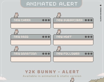 Y2K Bunny Animated Stream Alerts: Twitch, YouTube, Kick (Digital Download)