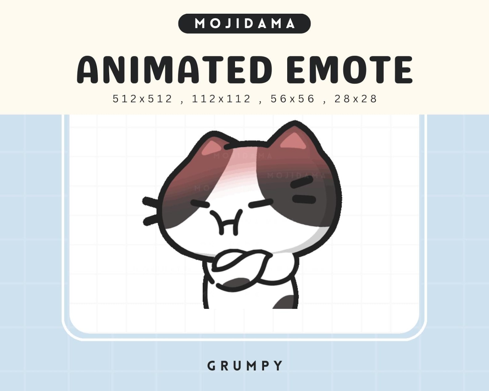 Grumpy Cat Animated Emote: Black and White Chibi Kitten (digital File ...