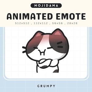 Cat Grumpy Emotes Twitch Animation Black White Chibi Kitten Cute Kitty Angry Animated Kawaii Emote Vtuber Streamer Streaming Youtube Discord