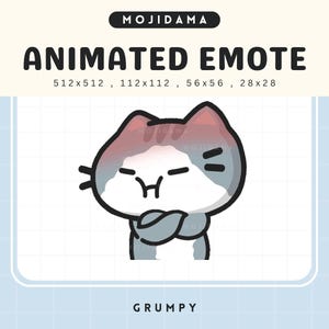 Grey Cat Twitch Emotes Animation Grumpy Kitty Angry Chibi Kitten Cute Animated Kawaii Emote Vtuber Streamer Live Streaming Youtube Discord