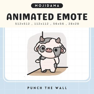 Mur d&#39;émotes Twitch punch vache Animation d&#39;émotes sérieux en colère Ferme d&#39;élevage de bovins Chibi Vtuber Diffusion en direct de jeux Kick Discord Emoji Youtube