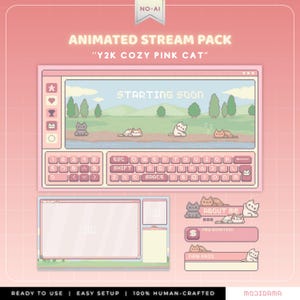 Paquete rosa de superposiciones animadas de gatos para streamers y Vtubers