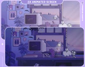 Purple Twitch Screen Animation Scenes Cute Bunny Stream Aesthetic For Obs Streamlabs Twitch Studio Cat Animated Spooky Halloween Vtuber Live