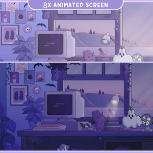 Purple Twitch Screen Animation Scenes Cute Bunny Stream Aesthetic For Obs Streamlabs Twitch Studio Cat Animated Spooky Halloween Vtuber Live