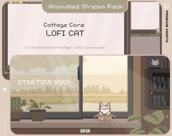 Cat Overlay Animation Twitch Aesthetic Stream Pack Animated Kitty Full Package Lofi Streamer Cozy Streaming Bundle Cute Cottagecore Vtuber