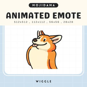 Corgi-hond Twitch-emotes-animatie: schattige dansende chibi-puppy kawaii-emotes voor OBS, YouTube, Discord, Kick en Vtuber