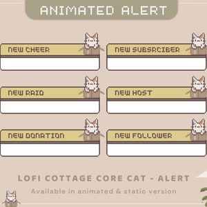 Loficore Cottage Cat Animated Stream Alarms: Twitch, YouTube, Kick (Digitaler Download)