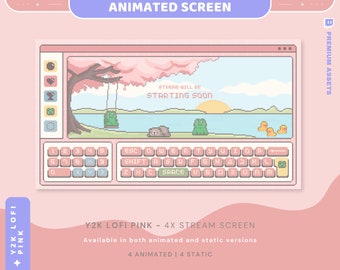 Sakura rose Twitch Screens Animation Superposition de flux de scènes Grenouille Ours Cosy Obs Streamlabs Twitch Studio Vtuber Esthétique à partir de