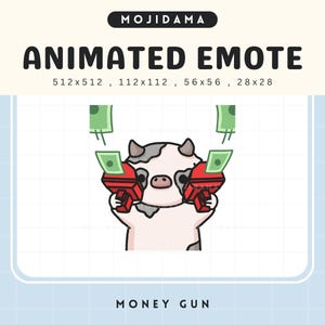 Animation d&#39;émoticônes Twitch animées de vache, riche en argent, ferme mignonne de bovins Chibi, émoticône kawaii, streamer Vtuber, diffusion en direct, diffusion en direct d&#39;émoticônes drôles Discord