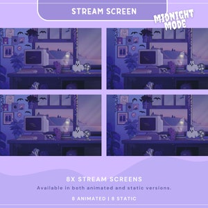 Puede incluir: Una ilustraci&oacute;n digital de una pantalla de computadora con un esquema de color morado y azul. La pantalla muestra un escritorio de computadora con una ventana abierta a un editor de c&oacute;digo. El escritorio est&aacute; decorado con un fantasma, una l&aacute;mpara y una planta. El texto "MODO NOCHE" se muestra en la esquina superior derecha de la imagen.