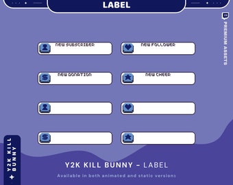 Blue White Twitch Label Animation Bunny Rabbit Animated Stream Labels Retro Streaming Youtube Kick Chatting Gaming Vtubber Lofi Aesthetic